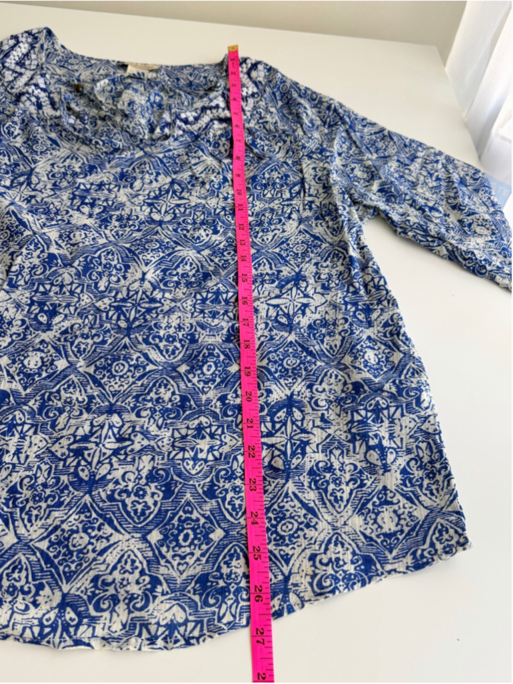 Women's Lucky Brand Blue and White Printed Blouse, Size XL - Picture 6 of 6